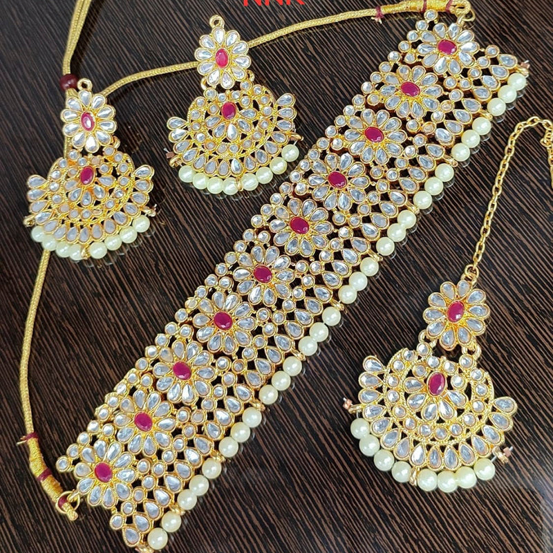 Sai Fashion Gold Plated Pota Kundan Stone And Pearl Necklace Set