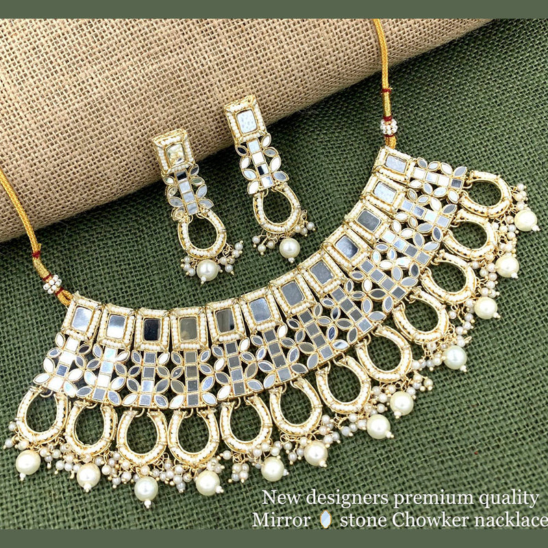 Sai Fashion Gold Plated Beads & Pearl Mirror Necklace Set