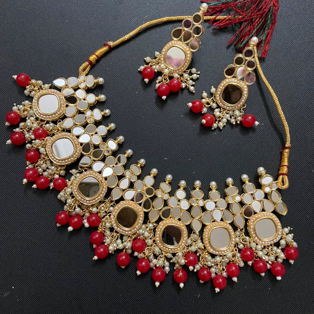 Sai Fashion Gold Plated Pearl And Beads Mirror Necklace Set