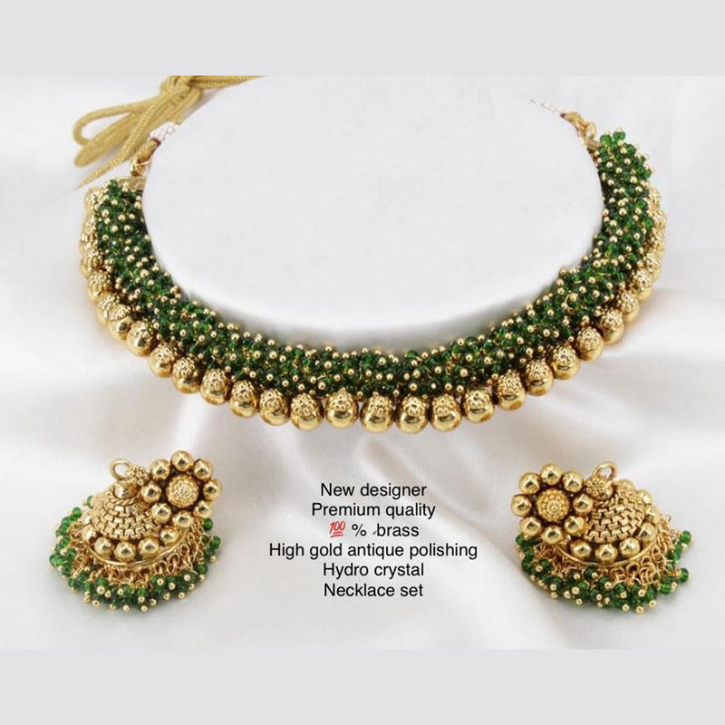 Sai Fashion Brass Gold Antique Polishing Pearl Necklace Set