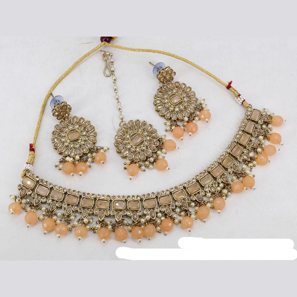 Sai Fashion Mehendi Antique Polishing Austrian Stone Necklace Set