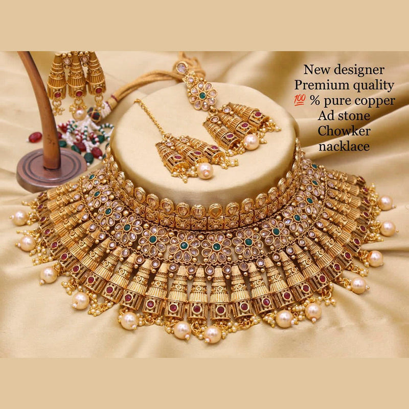 Pearl Pheroza Jadau Choker Necklace Set in Gold Plated Silver NS 127 –  Deccan Jewelry