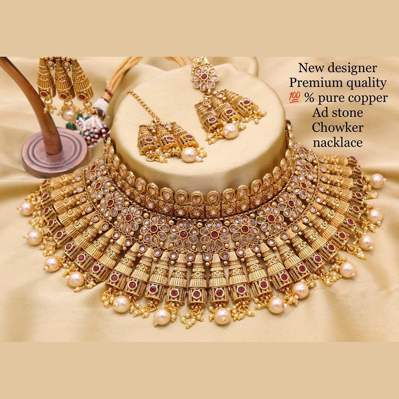 Sai Fashion Copper  American Diamond & Pearl Choker Necklace Set
