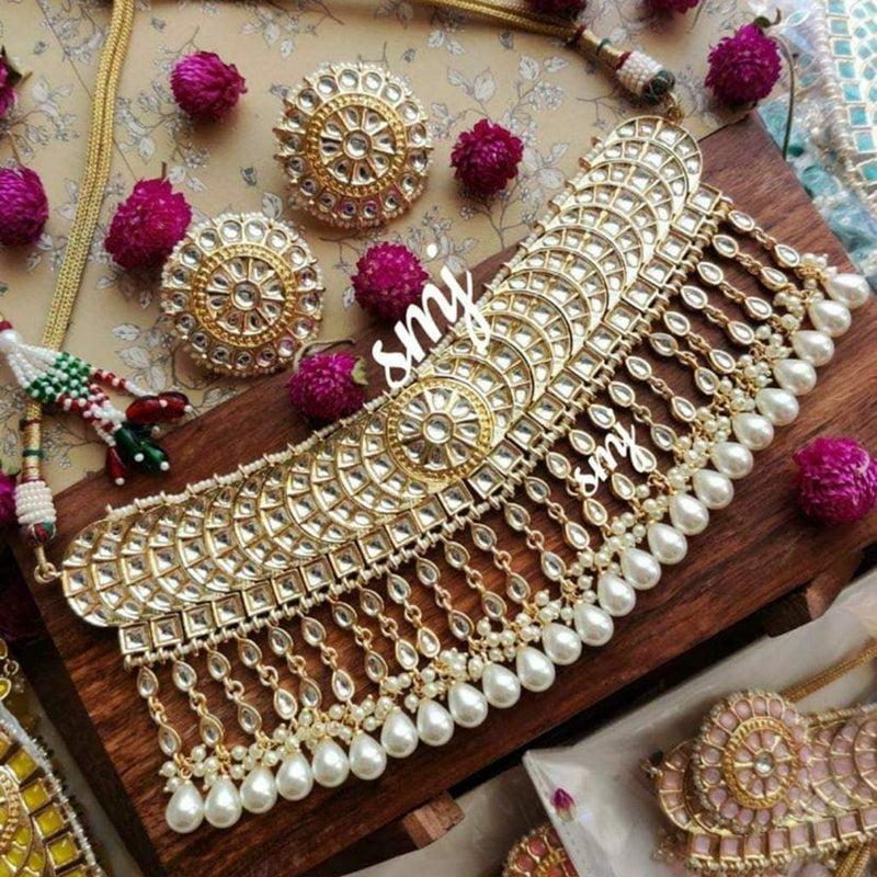 Sai Fashion Gold Plated Kundan Stone & Beads Necklace Set