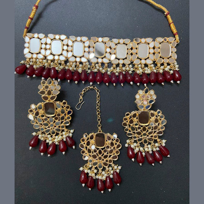 Sai Fashion Gold Plated Austrian Stone And Beads Mirror Necklace Set