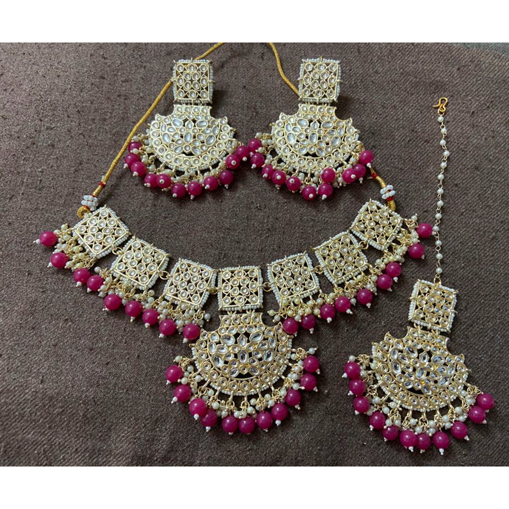 Sai Fashion Gold Plated Kundan Stone & Beads Choker Necklace Set