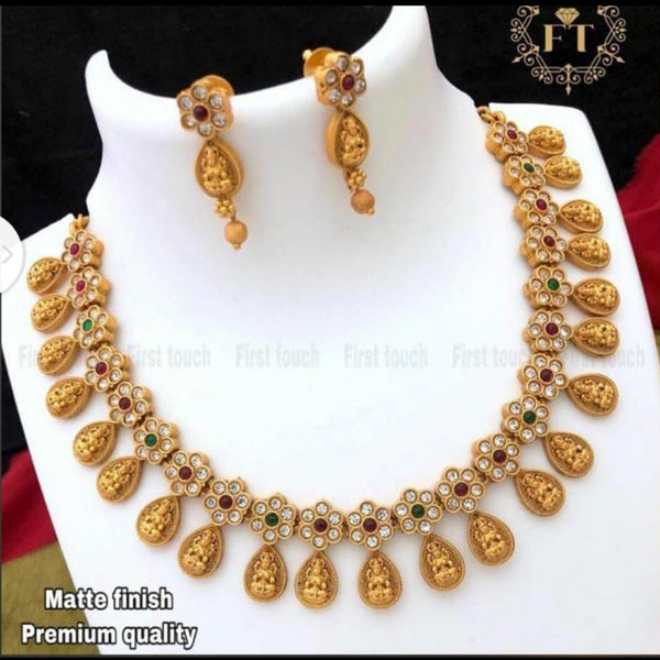 Sai Fashion Gold Plated Pink & Green Pota Stone Choker Necklace Set