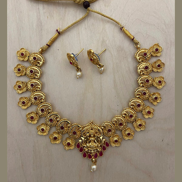 Sai Fashion Pink Stone Gold Plated Necklace Set