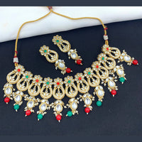 India Art Gold Plated Kundan Stone & Beads Choker Necklace Set