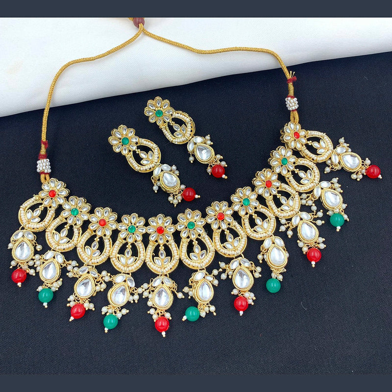 India Art Gold Plated Kundan Stone & Beads Choker Necklace Set
