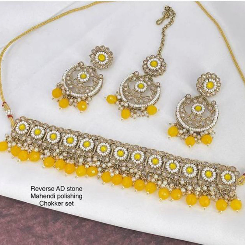 Sai Fashion Gold Plated Pearl & Beads Choker Necklace Set