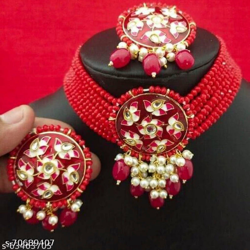 Sai Fashion Gold Plated Kundan Stone And Meenakari  Necklace Set