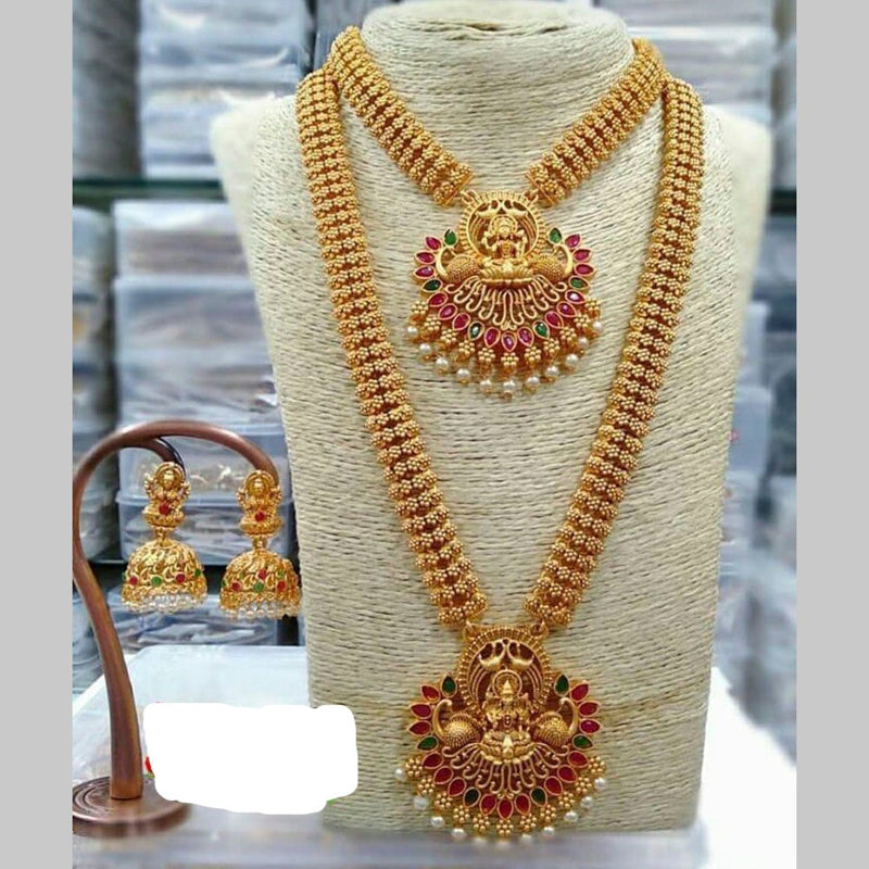 Sai Fashion Matte Finish Pota Stone And Pearl Double Necklace Set