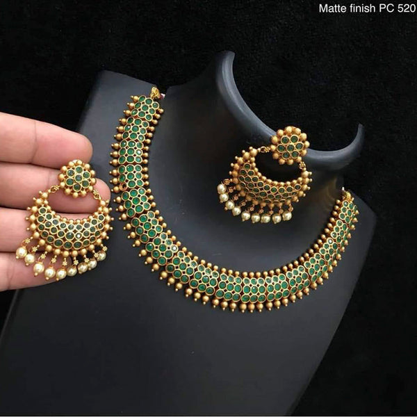 Sai Fashion Gold Plated Pota Kundan Stone & Pearl Necklace Set