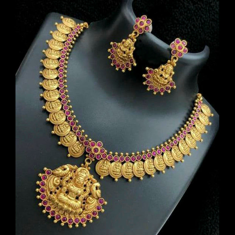 Sai Fashion Gold Plated Pink Pota Stone Necklace Set