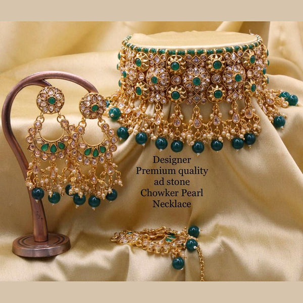 Sai Fashion Gold Plated American Diamond & Beads Pearl Choker Necklace Set