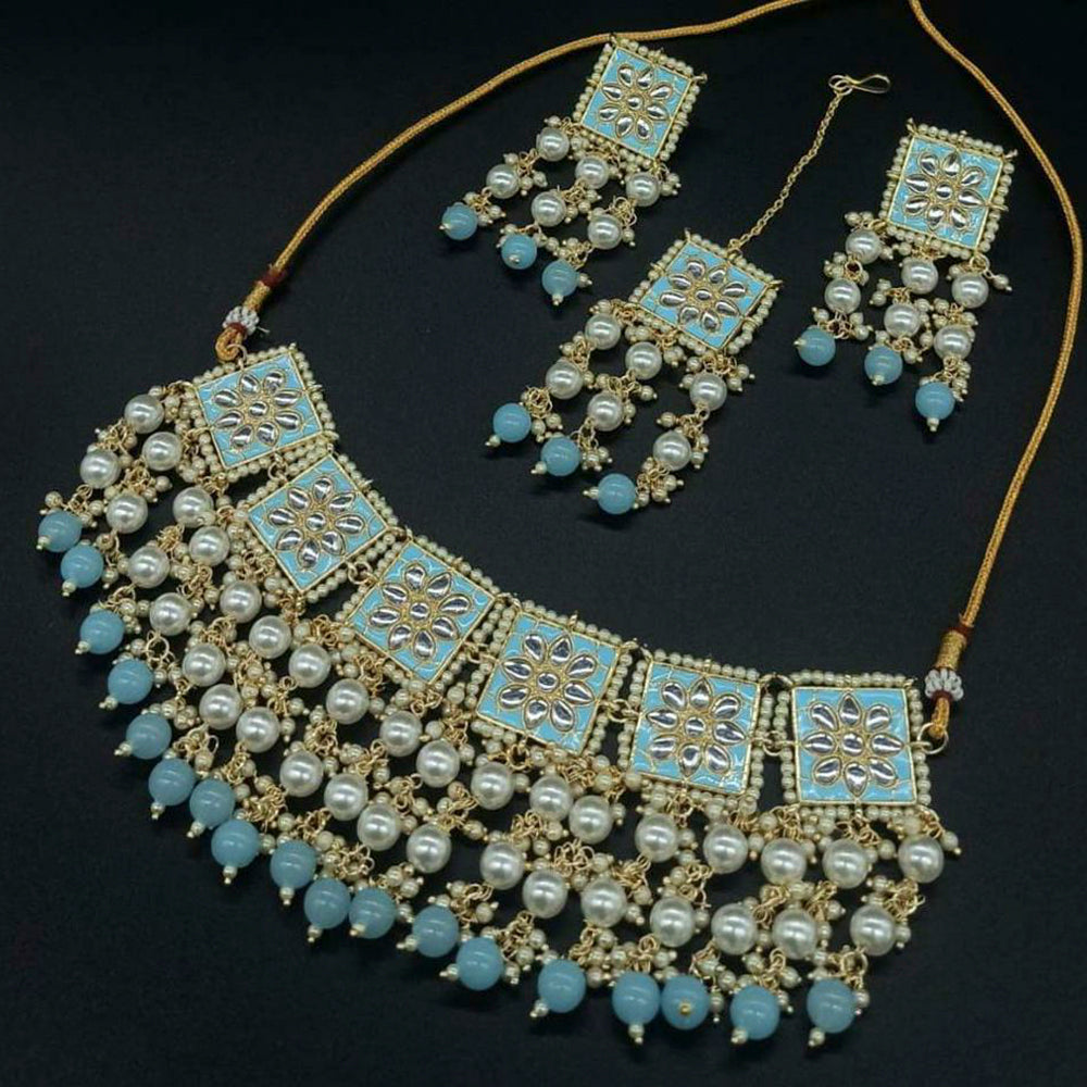 Sai Fashion Gold Plated Meenakari And Kundan & Pearl Necklace Set