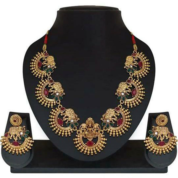 Sai Fashion Gold Plated Pink & Green Kundan Stone Necklace Set