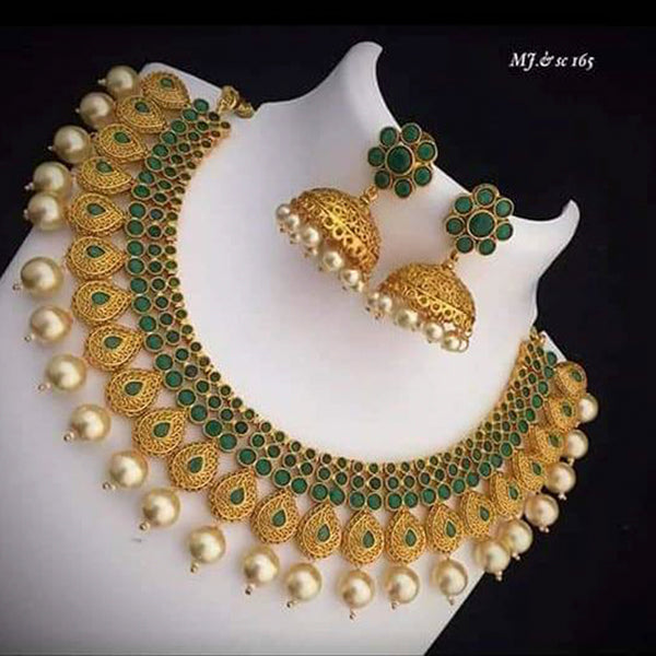 Sai Fashion Gold Plated Green Kundan Stone Necklace Set