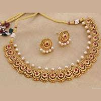 Sai Fashion Gold Plated Pota Stone  Traditional Necklace Set