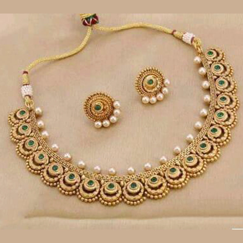Sai Fashion Gold Plated Pota Stone  Traditional Necklace Set