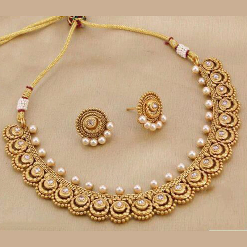 Sai Fashion Gold Plated Pota Stone  Traditional Necklace Set