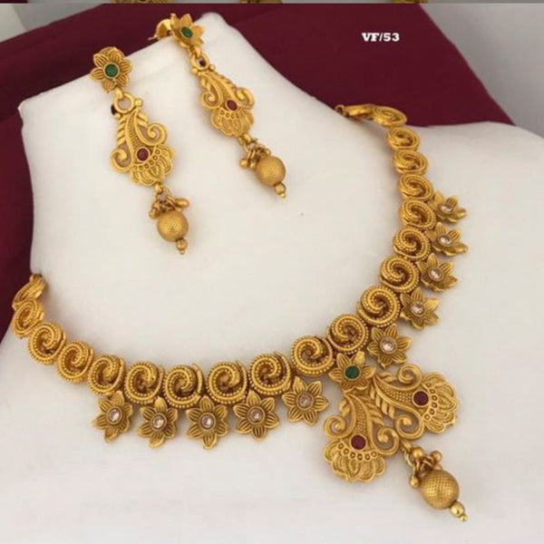 Sai Fashion Gold Plated Green & Pink Pota Stone Necklace Set
