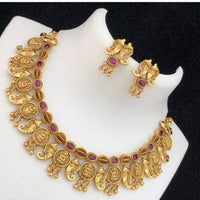 Sai Fashion Gold Plated Pink Pota Stone Choker Necklace Set