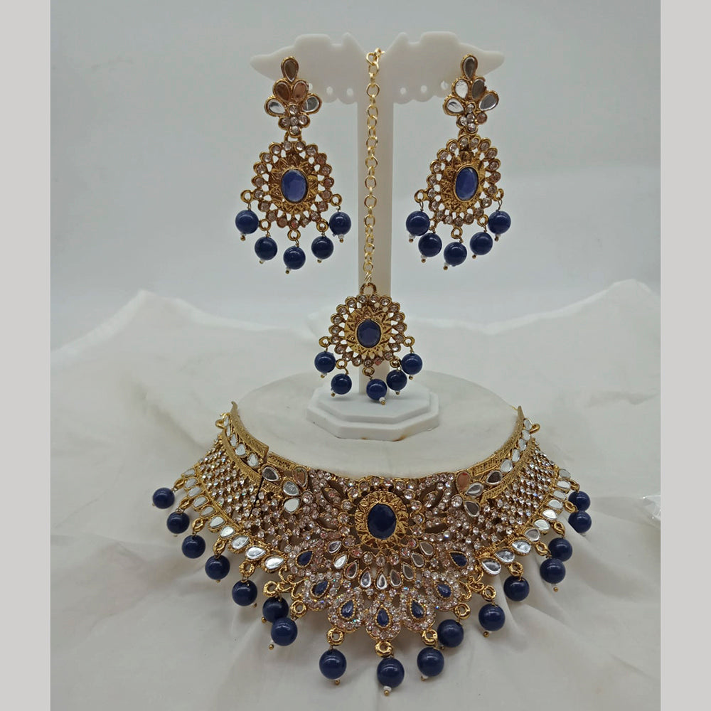 Shagna Gold Plated Austrian Stone & Beads Mirror Necklace Set
