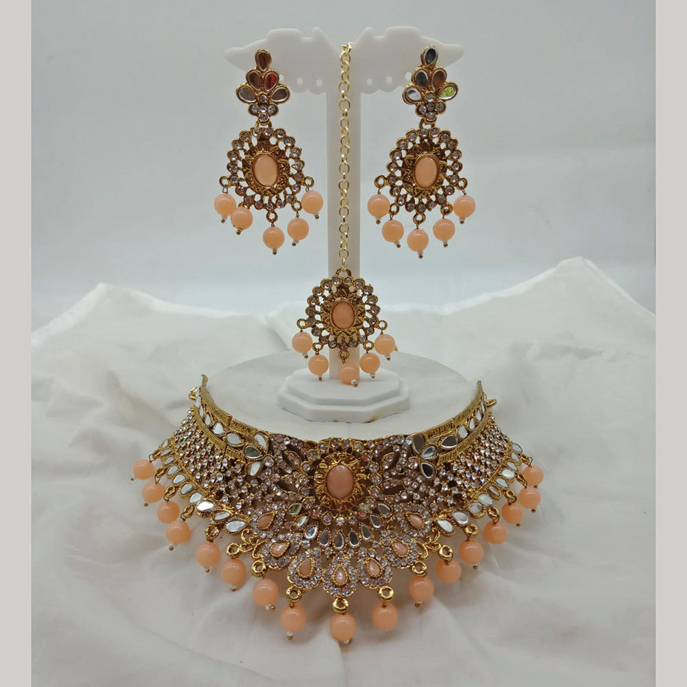Shagna Gold Plated Austrian Stone & Beads Mirror Necklace Set