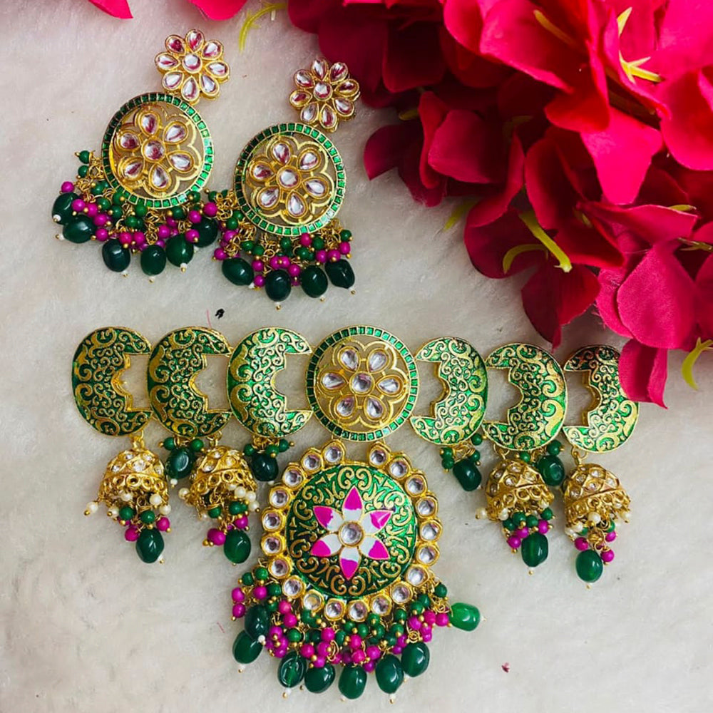 Shagna Gold Plated Meenakari & Kundan Beads Necklace Set