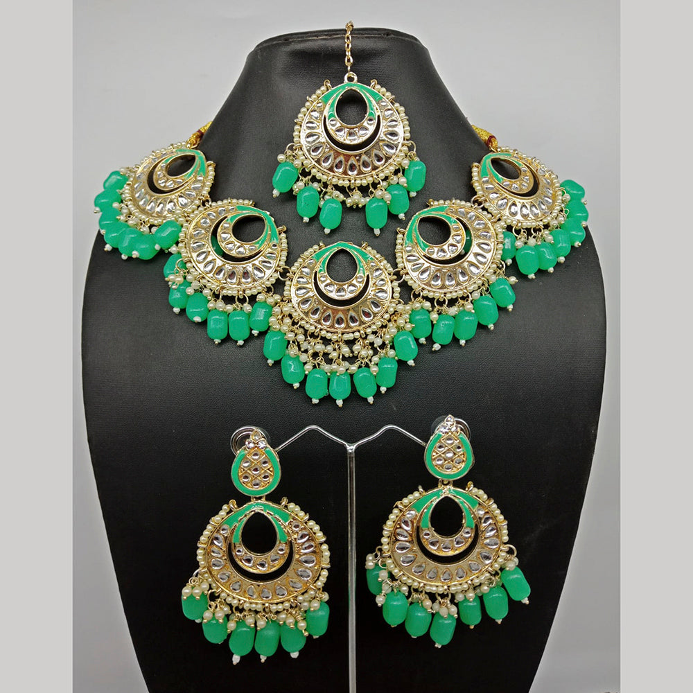 Shagna Gold Plated Kundan Stone & Beads Necklace Set