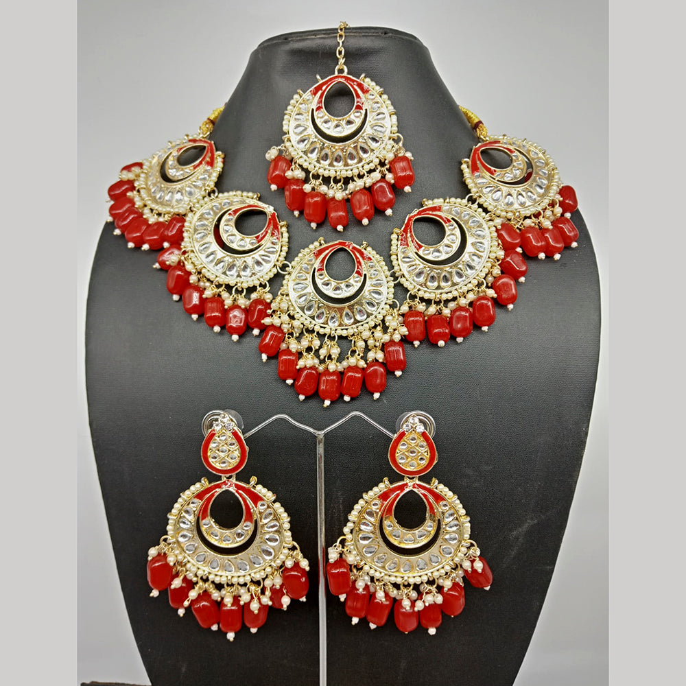 Shagna Gold Plated Kundan Stone & Beads Necklace Set