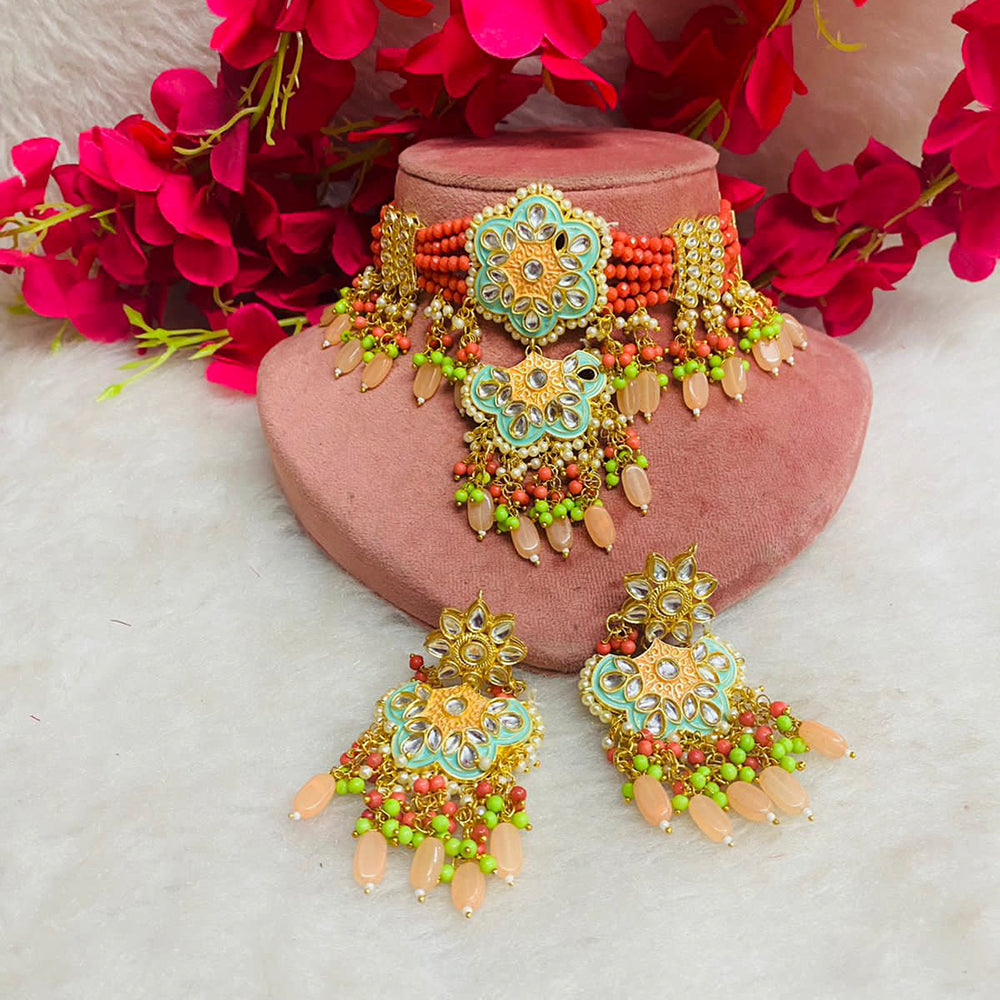 Shagna Gold Plated Meenakari & Kundan Beads Necklace Set