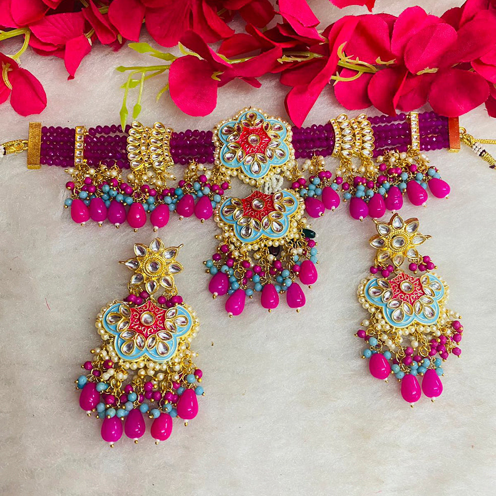 Shagna Gold Plated Meenakari & Kundan Beads Necklace Set