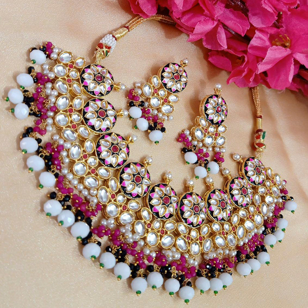 Shagna Gold Plated Kundan And Meenakari & Beads Choker Necklace Set