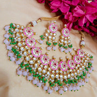 Shagna Gold Plated Kundan And Meenakari & Beads Choker Necklace Set