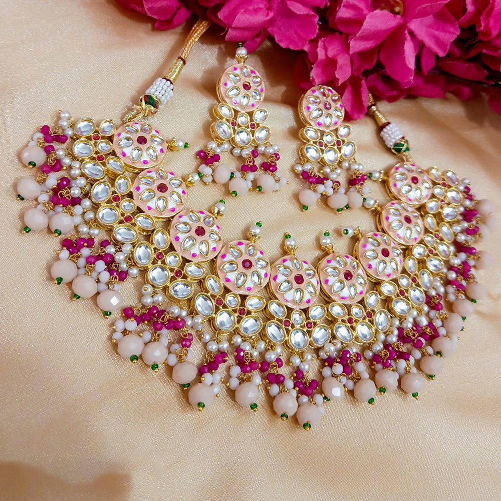 Shagna Gold Plated Kundan And Meenakari & Beads Choker Necklace Set