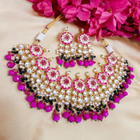 Shagna Gold Plated Kundan And Meenakari & Beads Choker Necklace Set