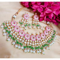 Shagna Gold Plated Kundan And Meenakari & Beads Choker Necklace Set