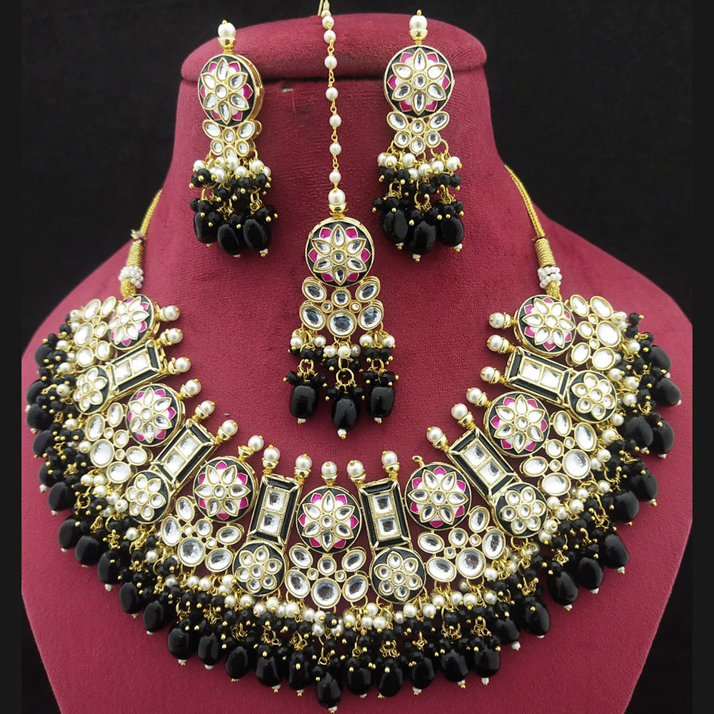 Shagna Gold Plated  Kundan Stone & Beads Choker Necklace Set