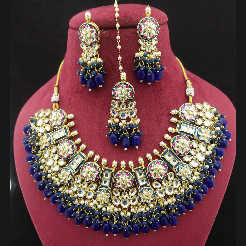Shagna Gold Plated  Kundan Stone & Beads Choker Necklace Set