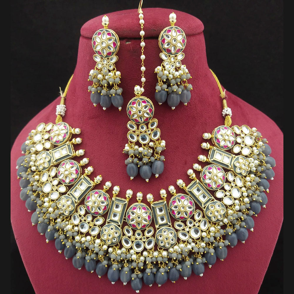 Shagna Gold Plated  Kundan Stone & Beads Choker Necklace Set