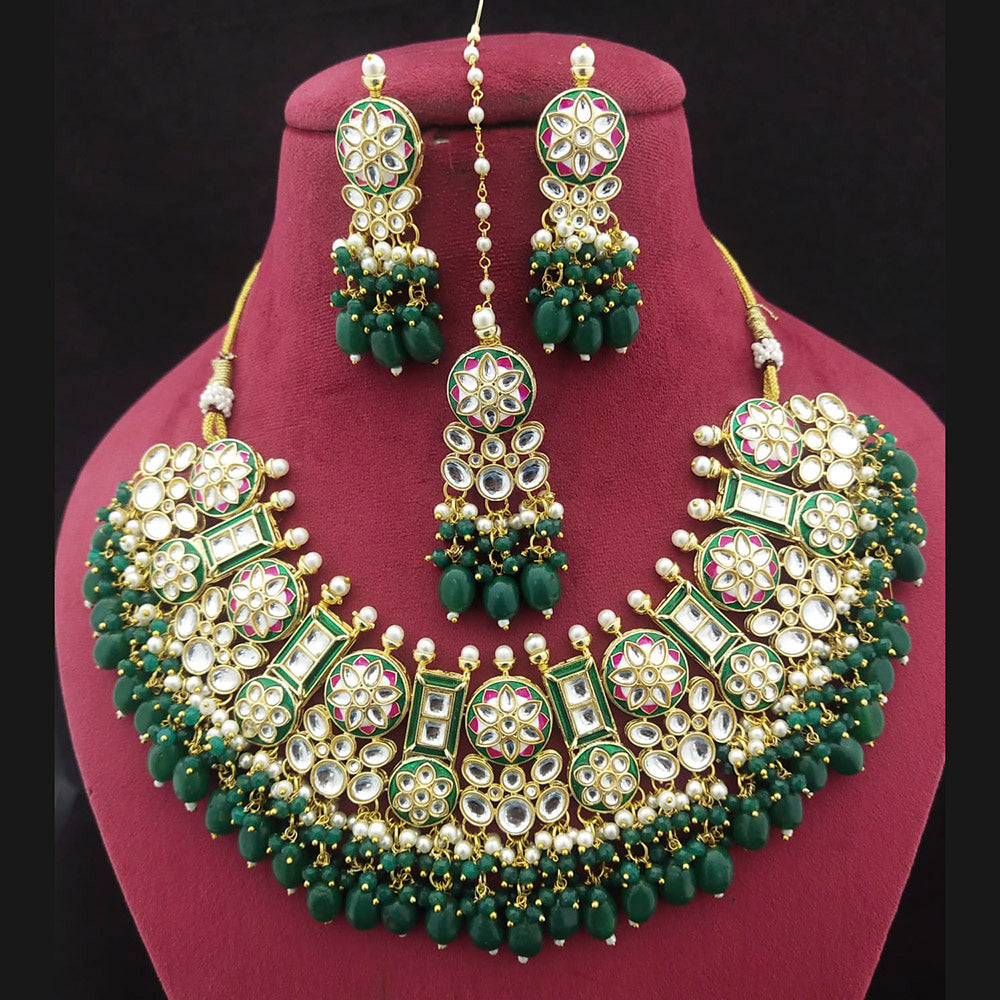 Shagna Gold Plated  Kundan Stone & Beads Choker Necklace Set