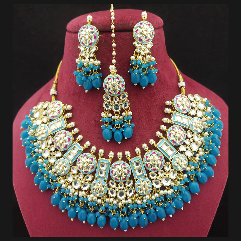 Shagna Gold Plated  Kundan Stone & Beads Choker Necklace Set