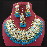 Shagna Gold Plated  Kundan Stone & Beads Choker Necklace Set