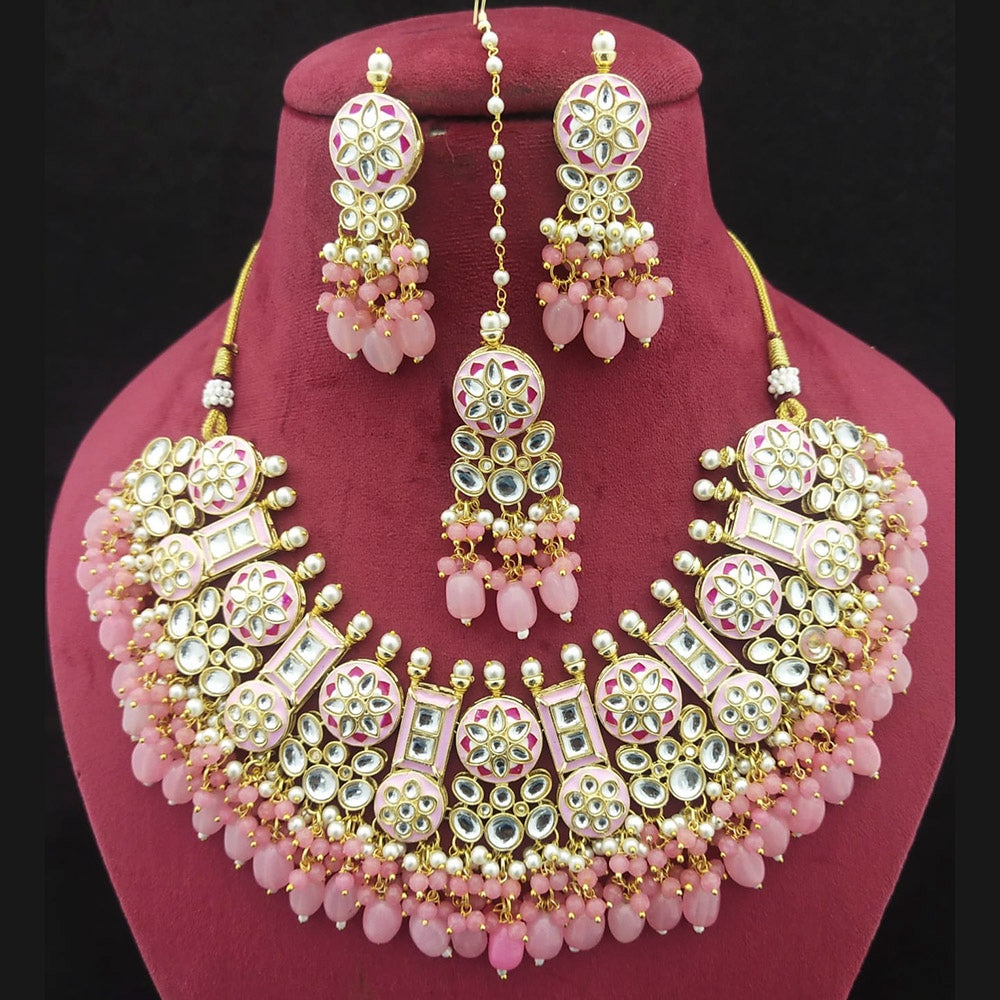 Shagna Gold Plated  Kundan Stone & Beads Choker Necklace Set