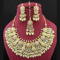 Shagna Gold Plated  Kundan Stone & Beads Choker Necklace Set