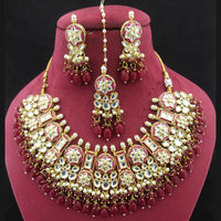 Shagna Gold Plated  Kundan Stone & Beads Choker Necklace Set