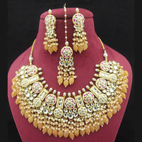 Shagna Gold Plated  Kundan Stone & Beads Choker Necklace Set